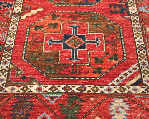 3x4 Red Ersari Afghan Hand Knotted Veg Dye Wool Area Rug